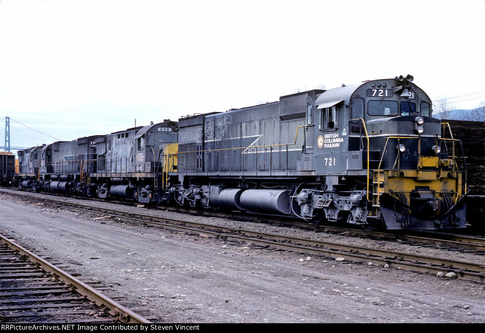 British Columbia Railway power in yard including two ex EL C425's.